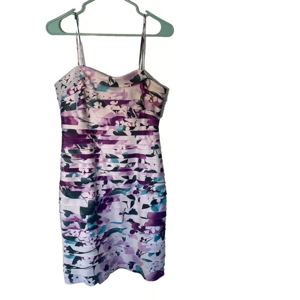 Floral Purple & Teal Spaghetti Strap Sheath Dress